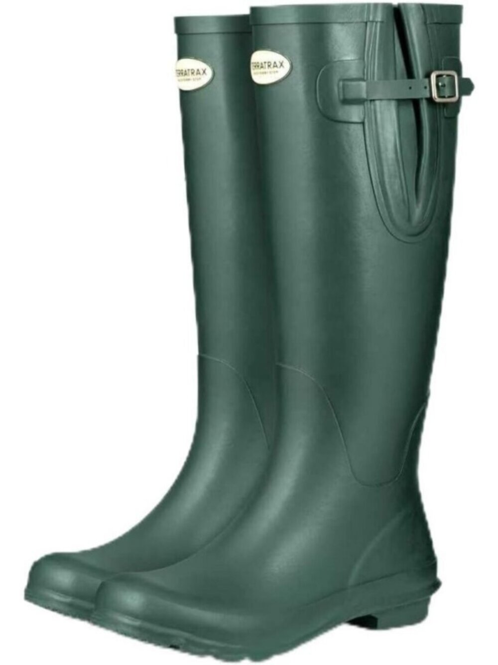 Women's Green Rubber Boots Tall Wide Calf Rain Boots Wellington Boots Waterproof